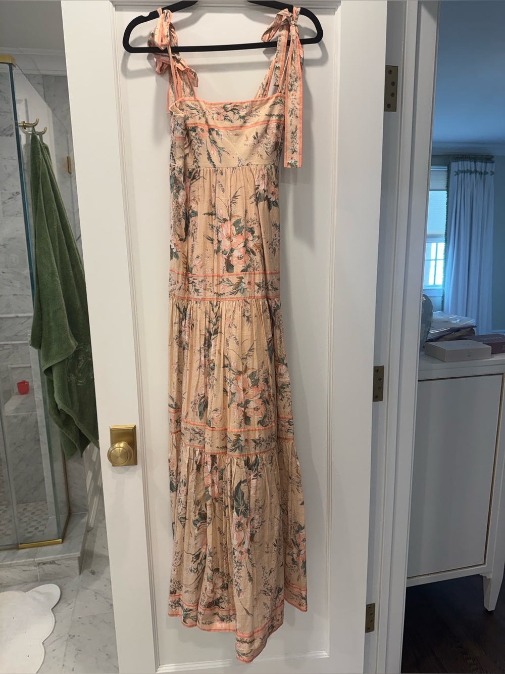 Zimmermann Peach Floral Tie-Shoulder Maxi Dress